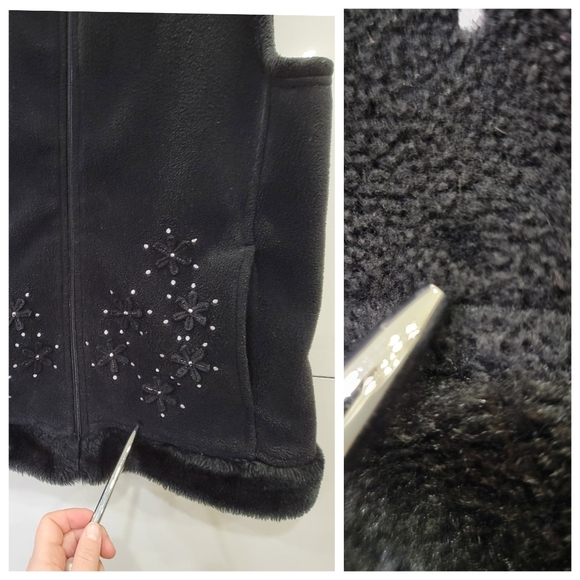 Vintage Northern Reflections Fleece Vest Black Faux Fur Trim Cozy Warm Women’s S - Picture 16 of 17